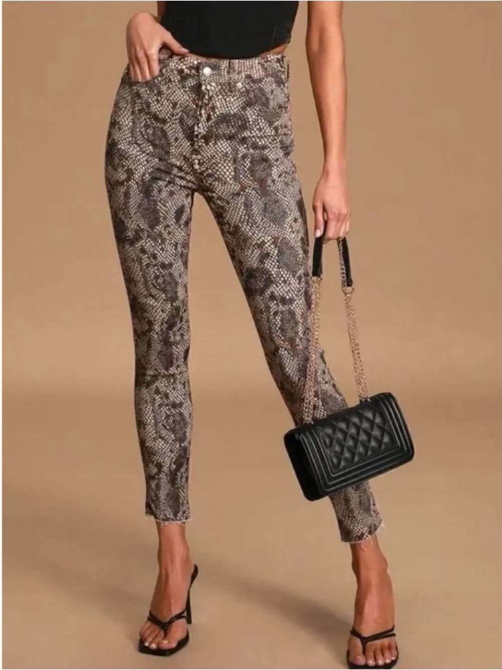 Free People Snake Print High-Rise Skinny Pants in Brown & Black